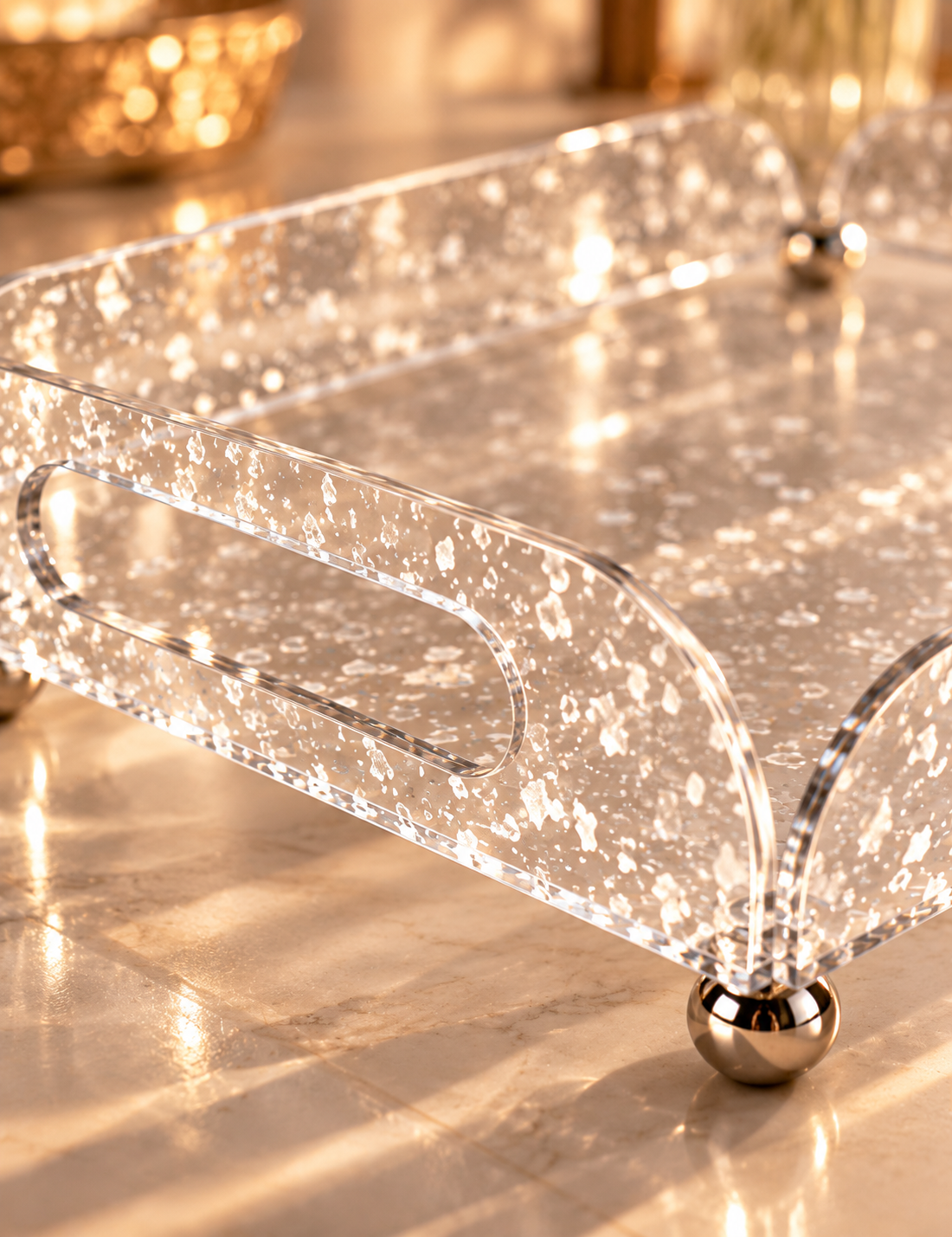 Set of 3 Premium Clear Acrylic Display Riser Stand with Crystal Pattern