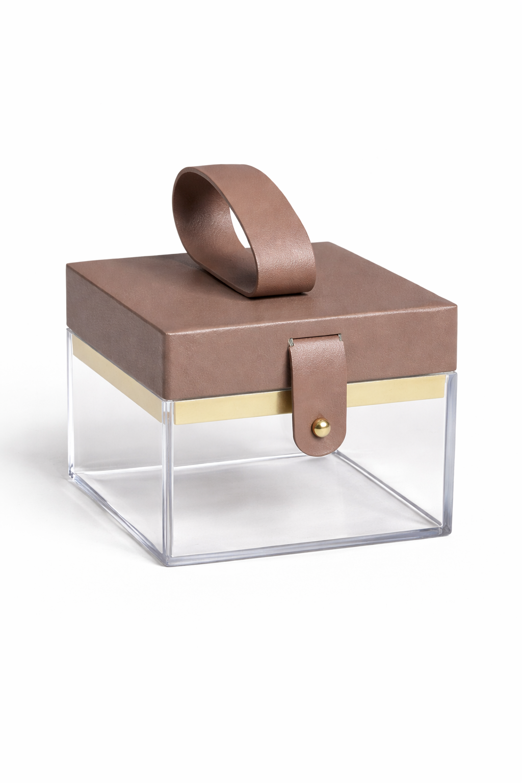 Set of 6 Clear Acrylic Gift Boxes with Leather Handle and Brass Rivet Strap