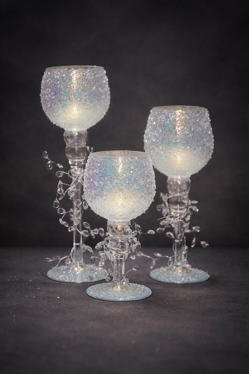 Set of 3 Floral Embossed Decorative Candle Stands