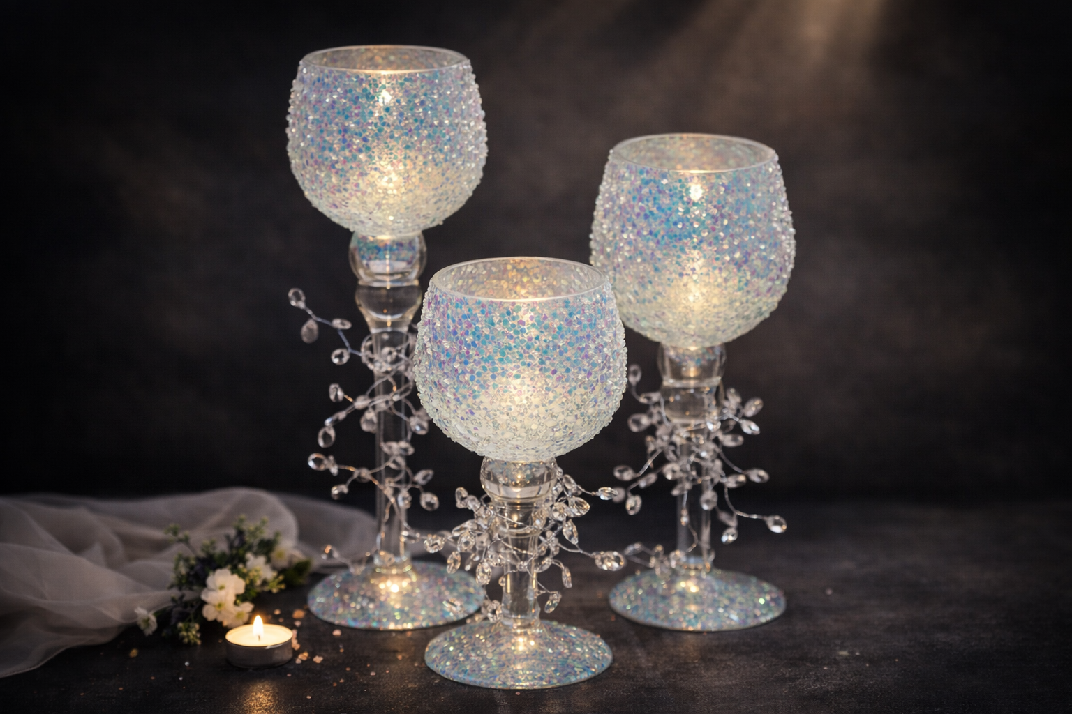 Set of 3 Floral Embossed Decorative Candle Stands