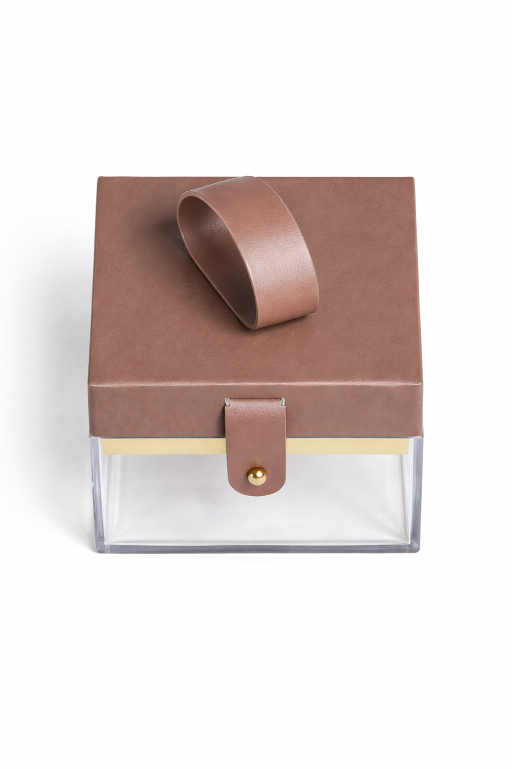 Set of 6 Clear Acrylic Gift Boxes with Leather Handle and Brass Rivet Strap