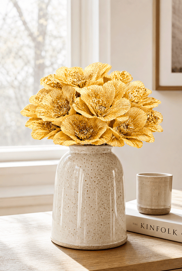 Glitter Magnolia Artificial Flower Stems - 8 Petals | 25.5 cm | Pack of 4