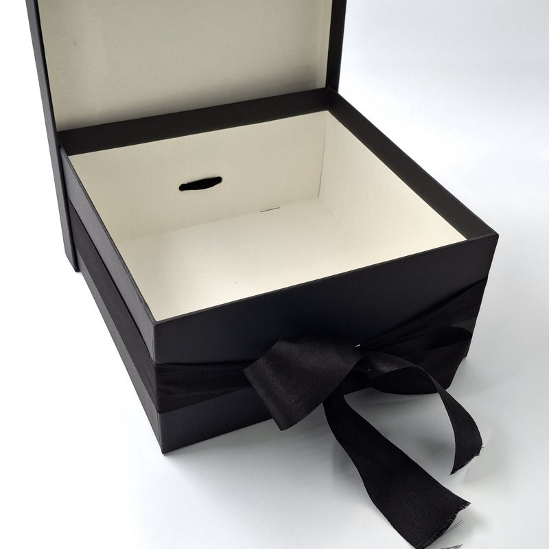 Premium Black Rigid Gift Box with Ribbon - 10x10x4