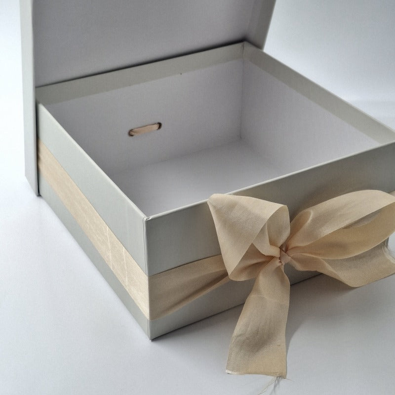 Ivory Rigid Gift Box with Ribbon - 10x10x4