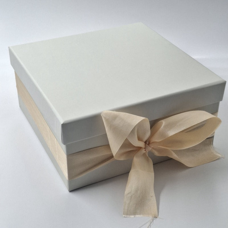 Ivory Rigid Gift Box with Ribbon - 10x10x4
