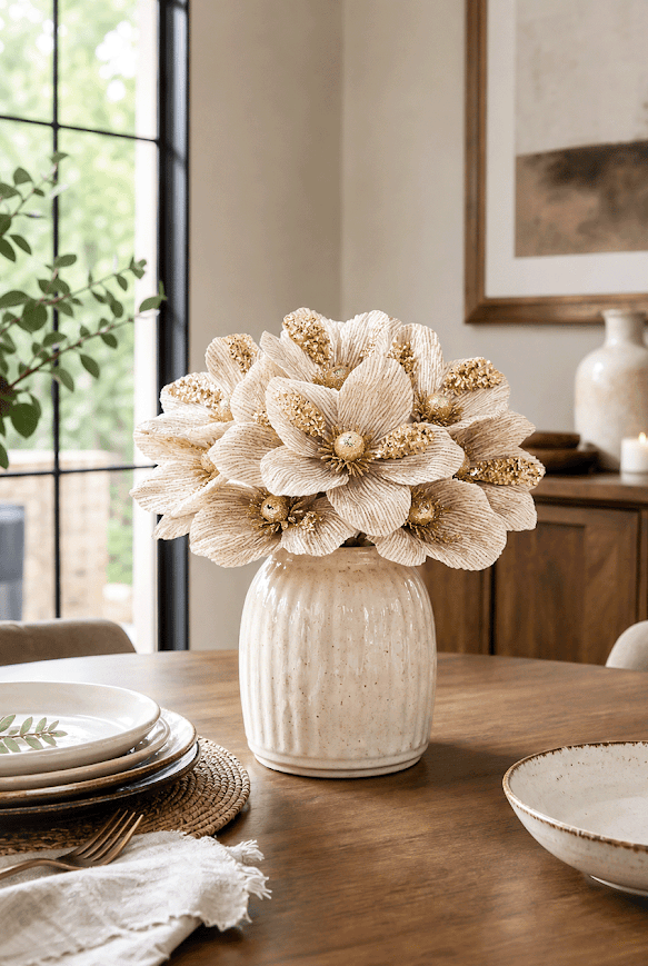 Glitter Magnolia Artificial Flower Stems - 8 Petals | 25.5 cm | Pack of 4