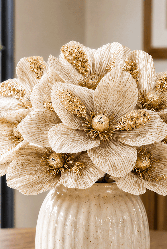 Glitter Magnolia Artificial Flower Stems - 8 Petals | 25.5 cm | Pack of 4