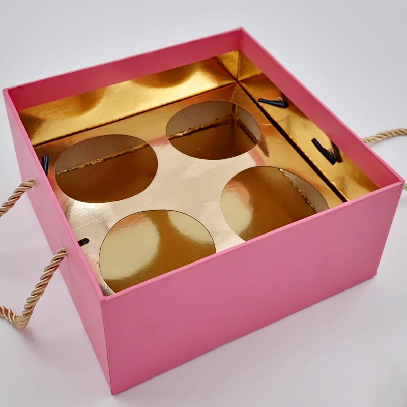 Pink Gold Rigid Gift Box with Rope Handle - 7x7x3.5
