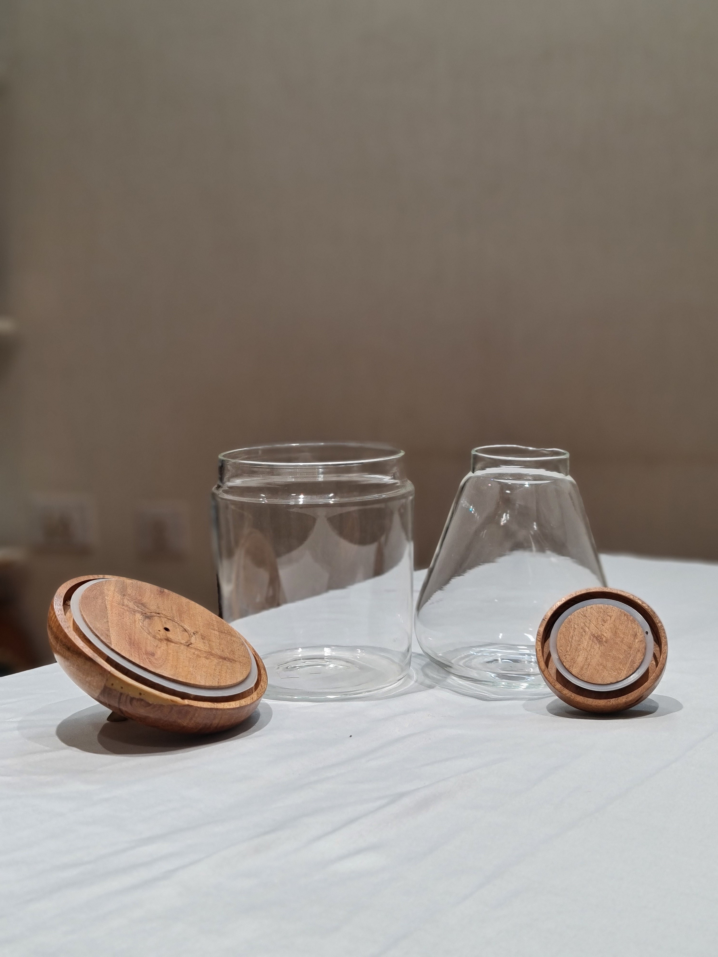 Apple & Pear Glass Storage Jars with Wooden Lids (Set of 2)