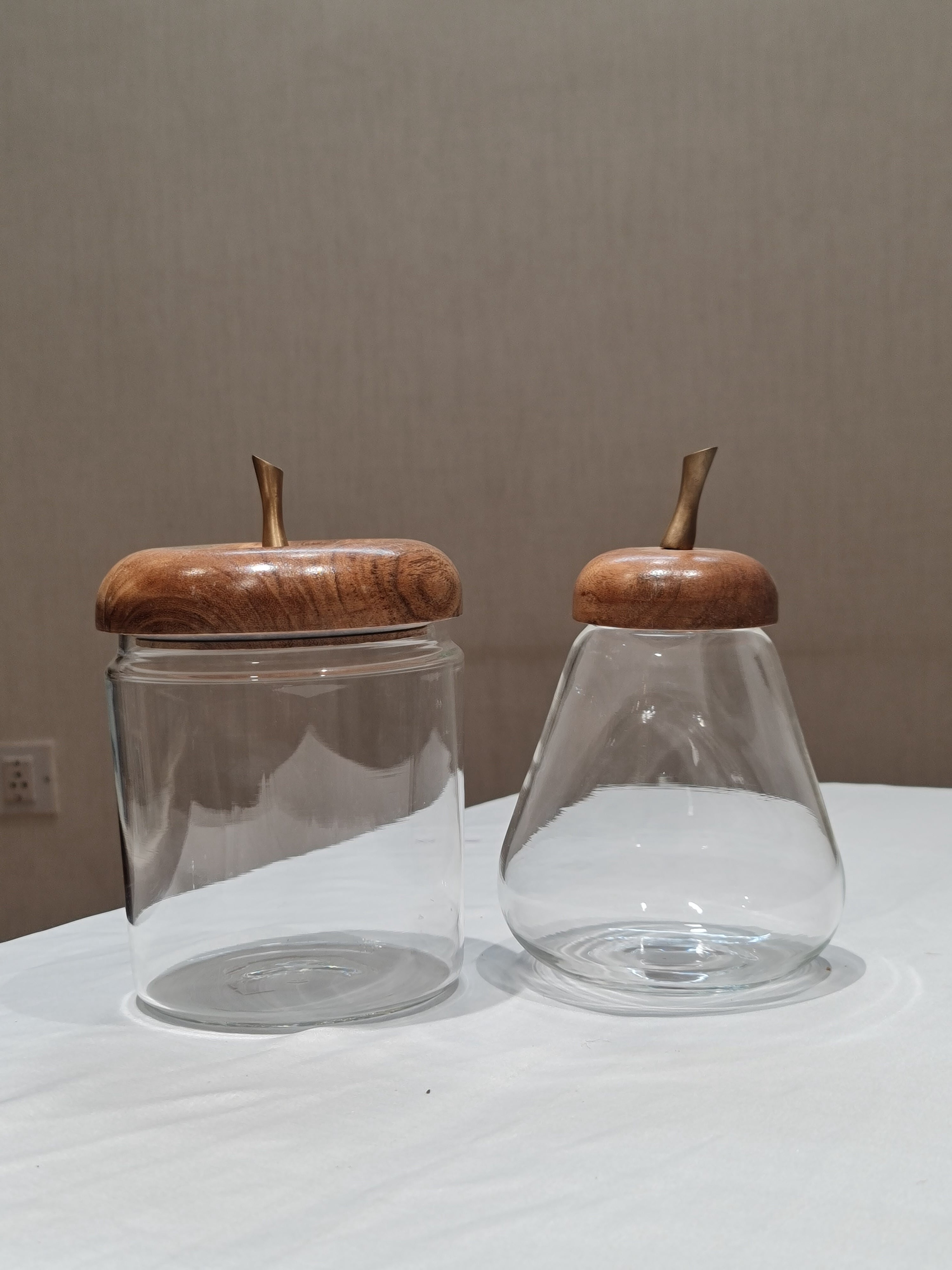 Apple & Pear Glass Storage Jars with Wooden Lids (Set of 2)