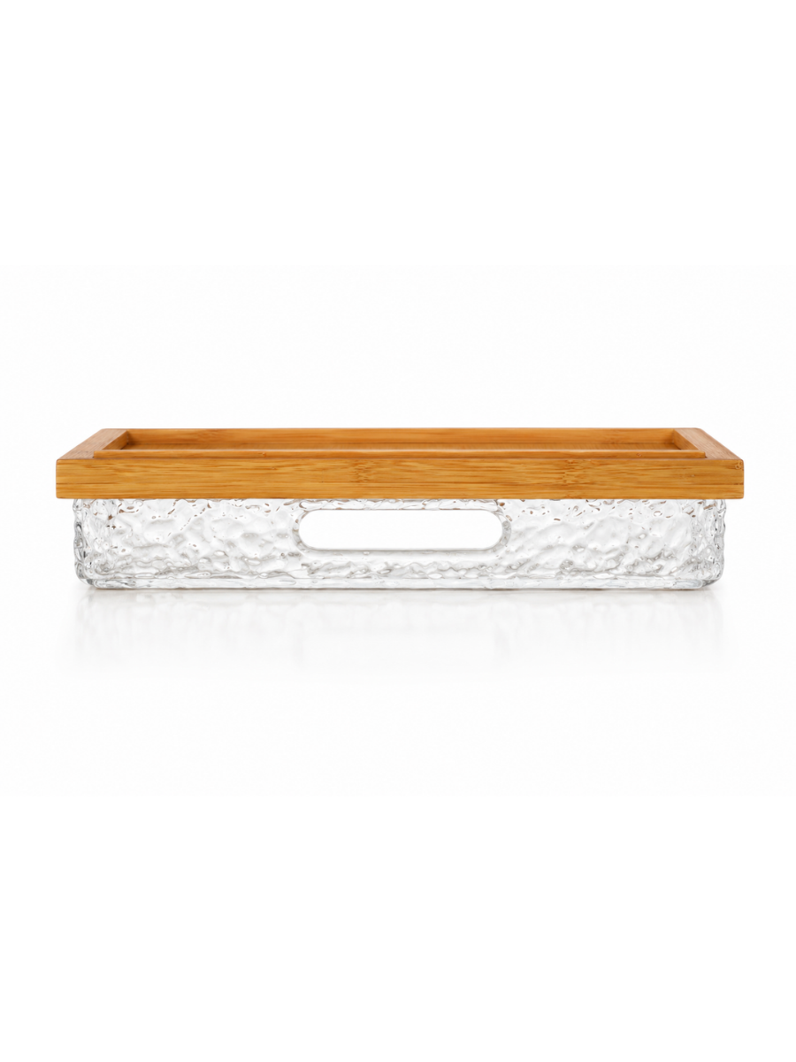 Acrylic & Natural Wood Frame Serving Tray Set of 2