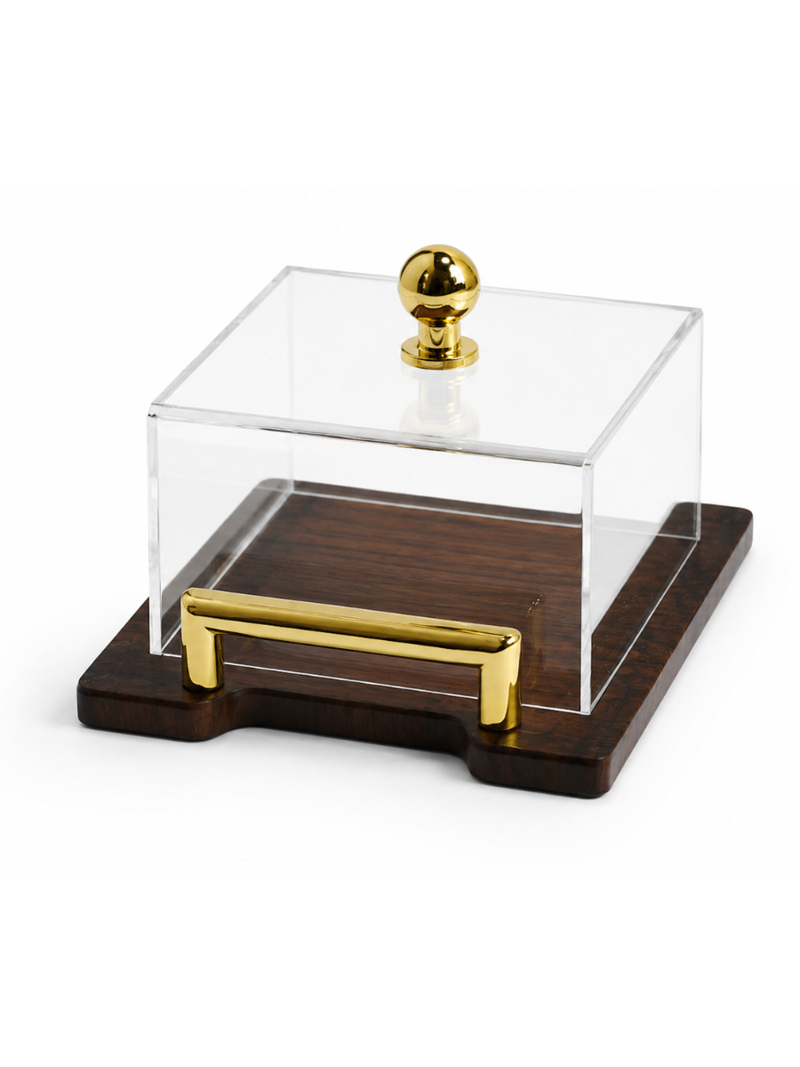 Luxury Wooden Display Tray with Acrylic Plexiglass Lid & Gold Handles