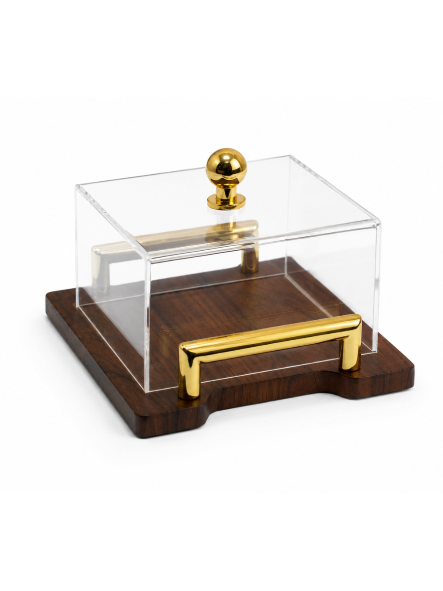 Luxury Wooden Display Tray with Acrylic Plexiglass Lid & Gold Handles