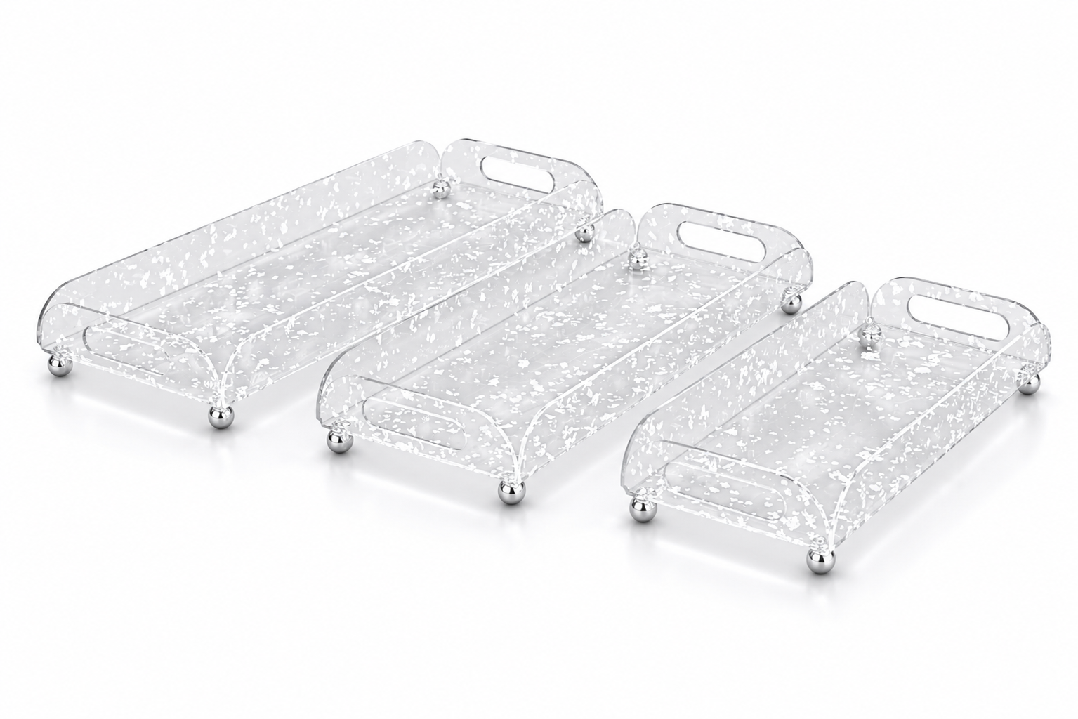 Set of 3 Premium Clear Acrylic Display Riser Stand with Crystal Pattern