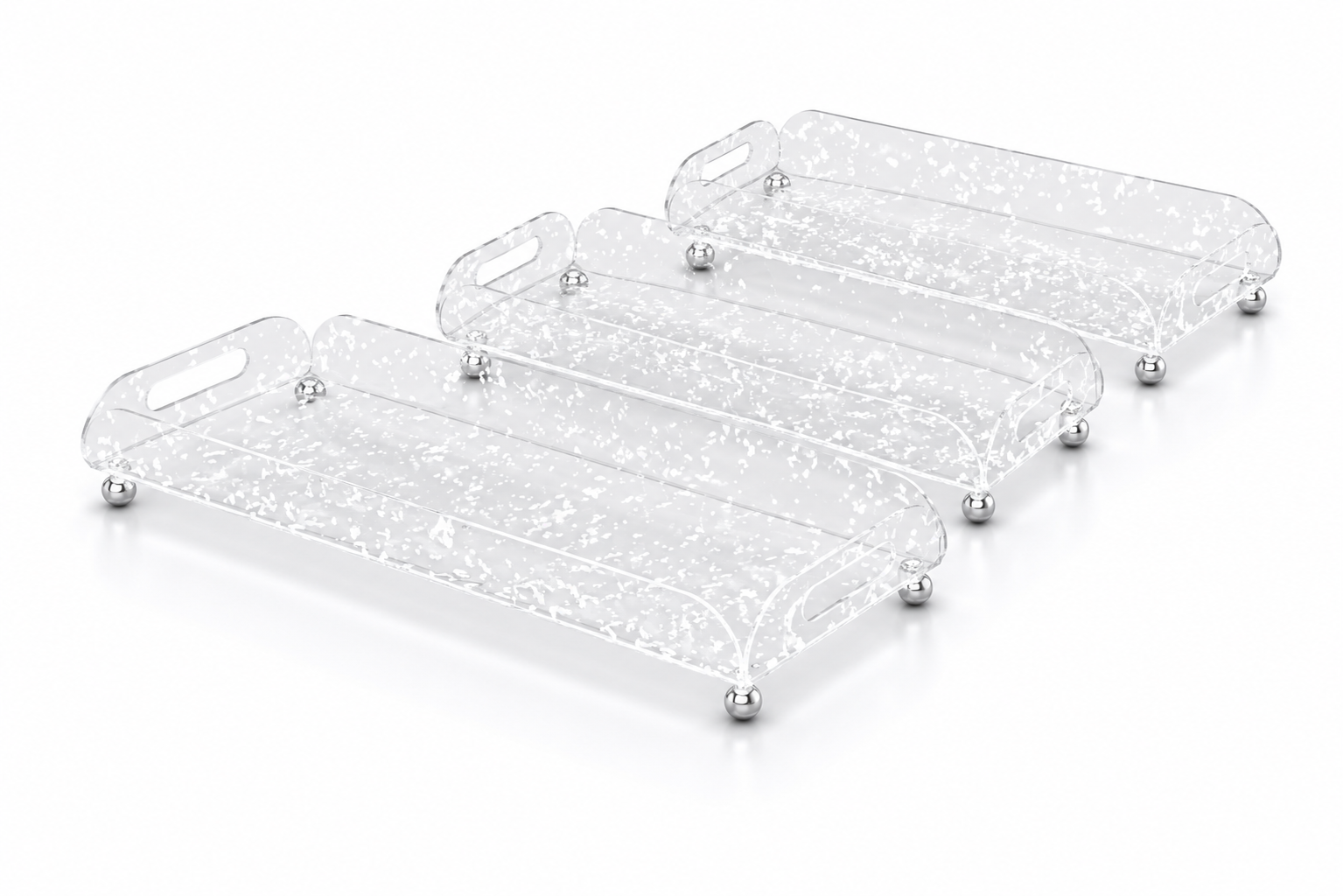 Set of 3 Premium Clear Acrylic Display Riser Stand with Crystal Pattern