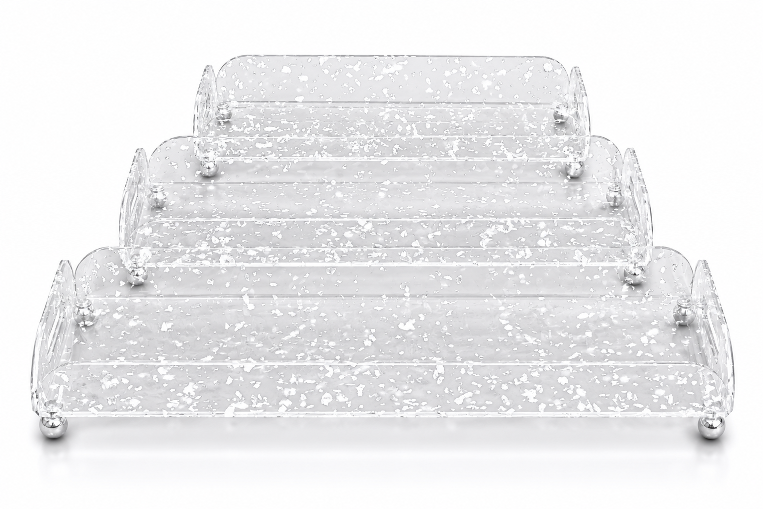 Set of 3 Premium Clear Acrylic Display Riser Stand with Crystal Pattern