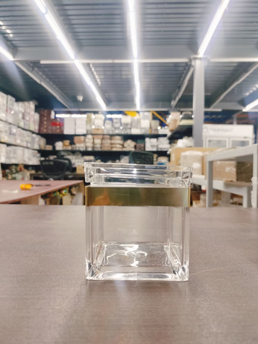 Premium Large Square Acrylic Storage Jar with Metallic Accent (9x9x9 cm)- Pack of 2