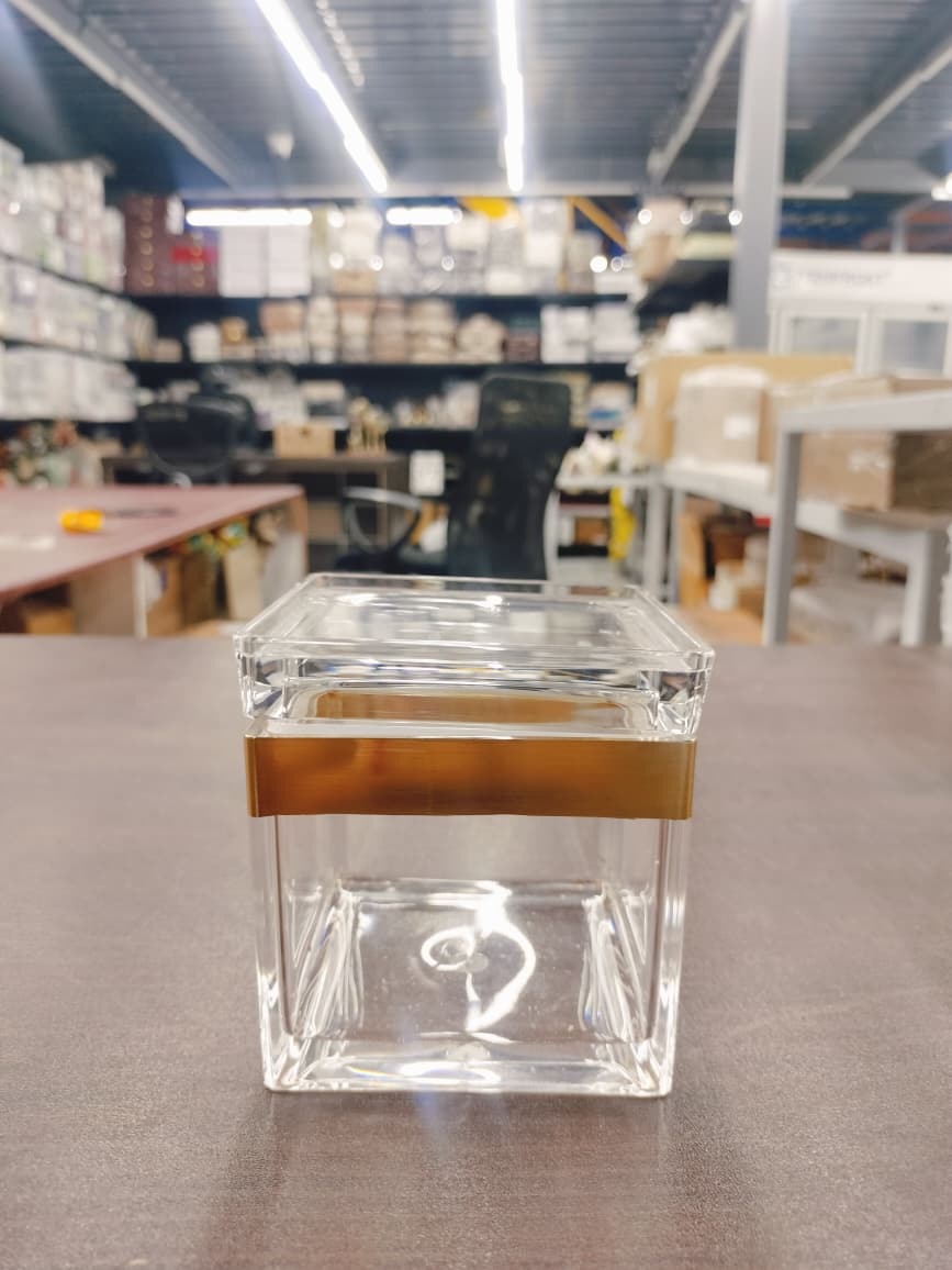 Premium Large Square Acrylic Storage Jar with Metallic Accent (9x9x9 cm)- Pack of 2