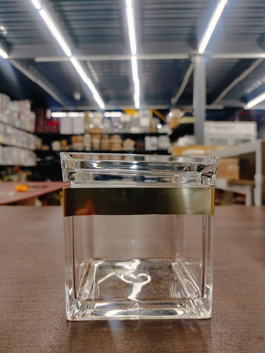 Premium Large Square Acrylic Storage Jar with Metallic Accent (9x9x9 cm)- Pack of 2