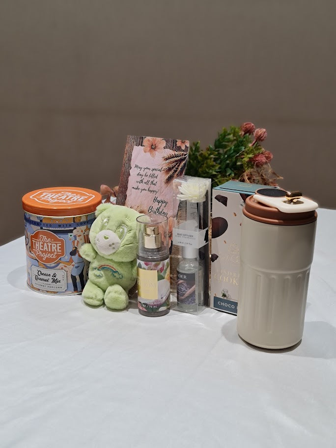 Premium Birthday Gift Hamper with Gourmet Treats & Florals