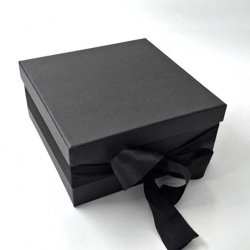 Premium Black Rigid Gift Box with Ribbon - 10x10x4
