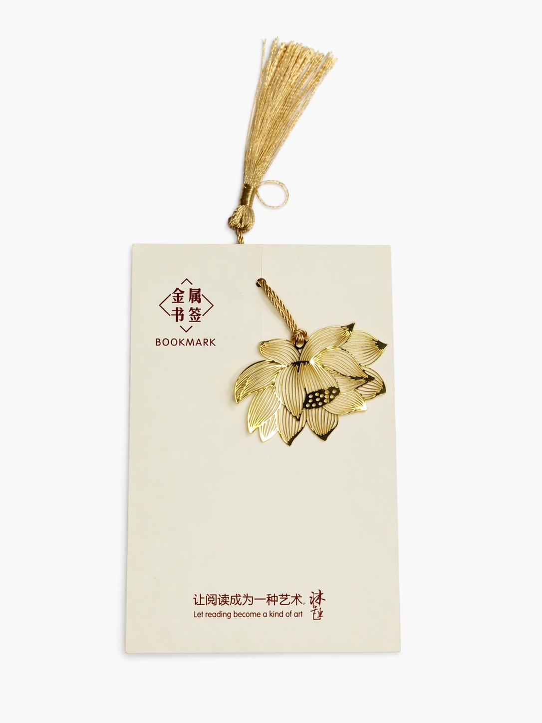 Gold Lotus Metal Bookmark with Tassel — Hollow Engraved | 15.5 cm (Pack of 2)