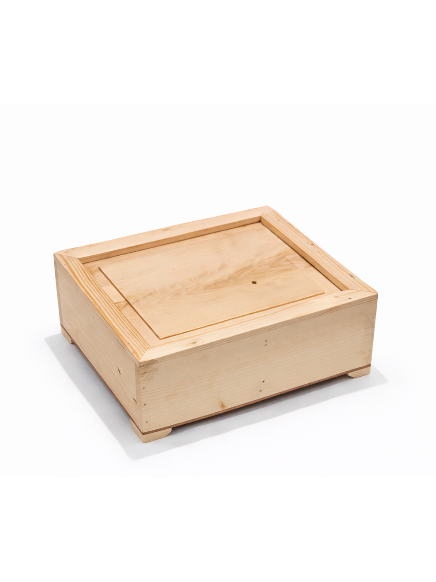 Pine Wood Storage Box with Lid - 4 Compartment Organizer with MDF Base