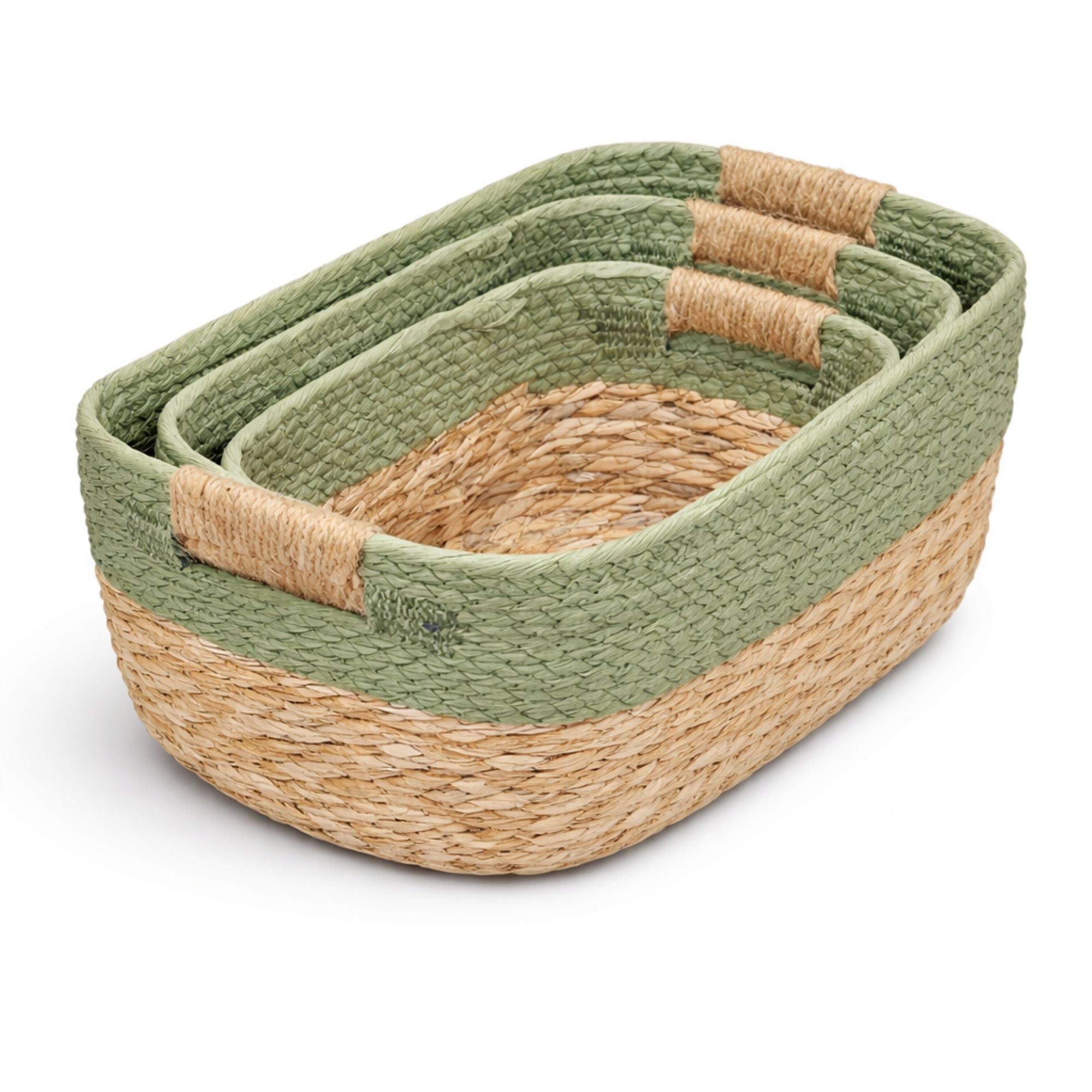 Set of 3 Boho Woven Storage Basket β Handcrafted Seagrass & Cotton Rope Organiser Baskets