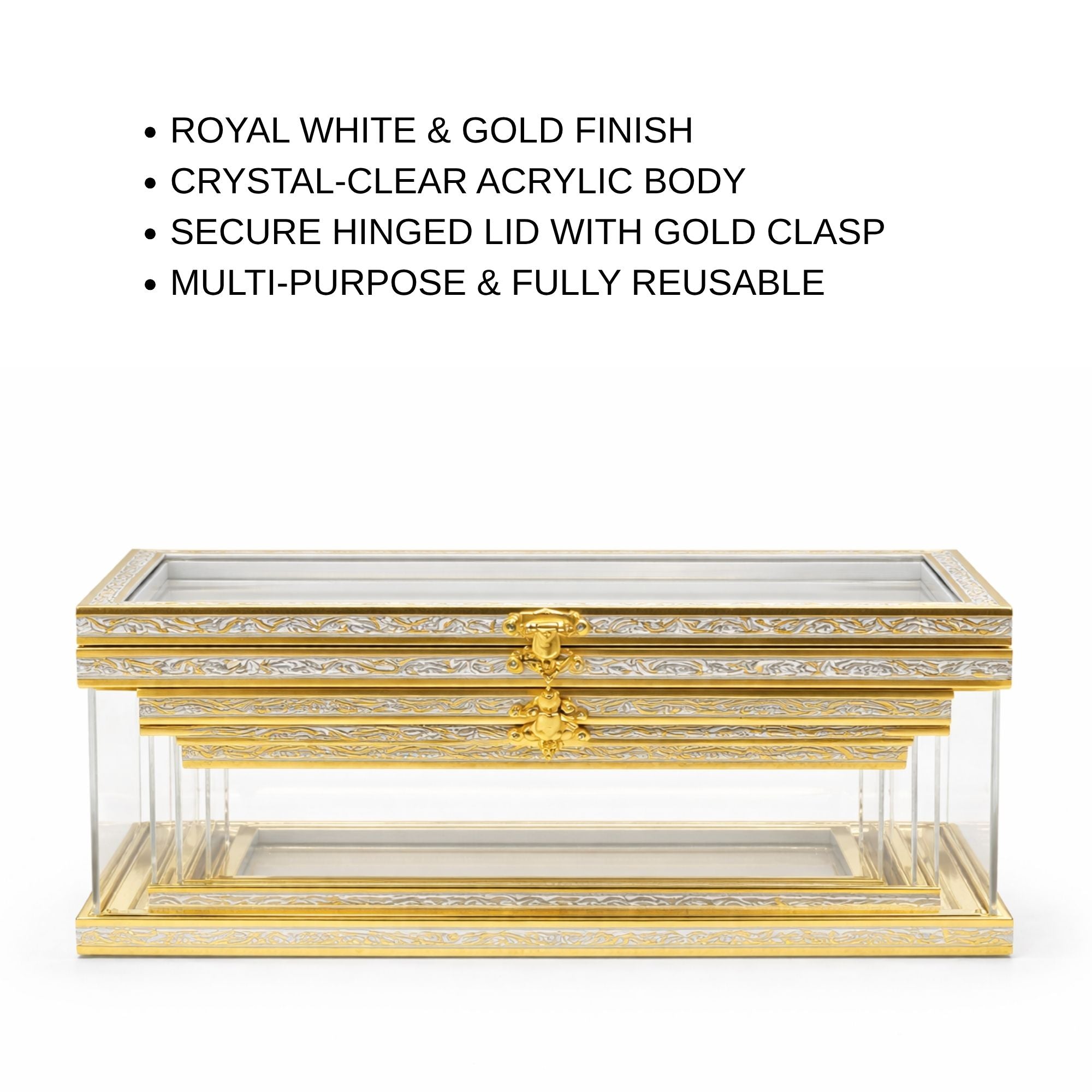 Gold-Trim Acrylic Display Box | Set of 3 | Trousseau & Gifting Packaging