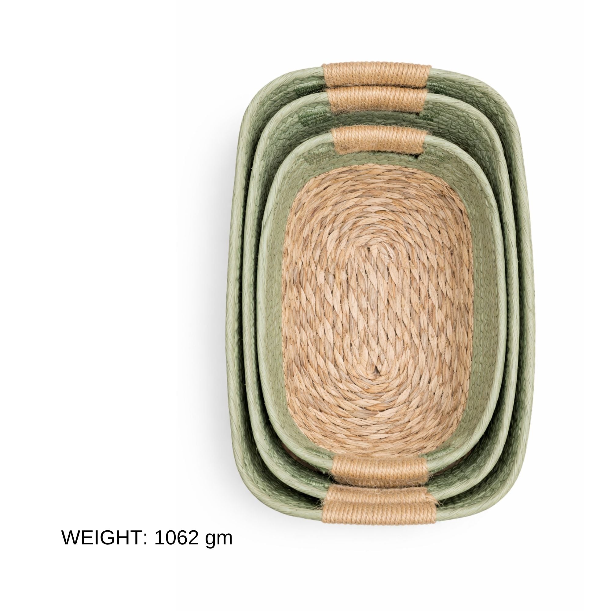 Set of 3 Boho Woven Storage Basket — Handcrafted Seagrass & Cotton Rope Organiser Baskets