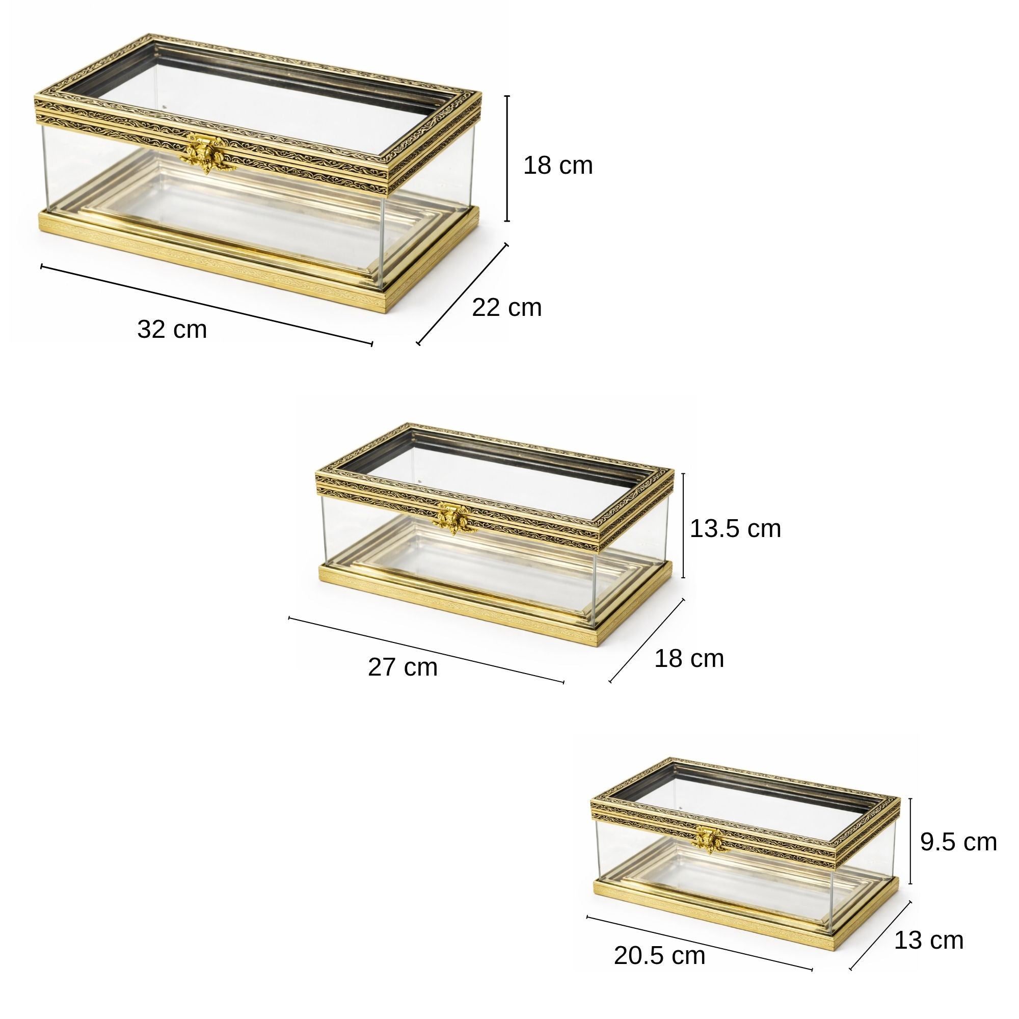 Gold-Trim Acrylic Display Box | Set of 3 | Trousseau & Gifting Packaging