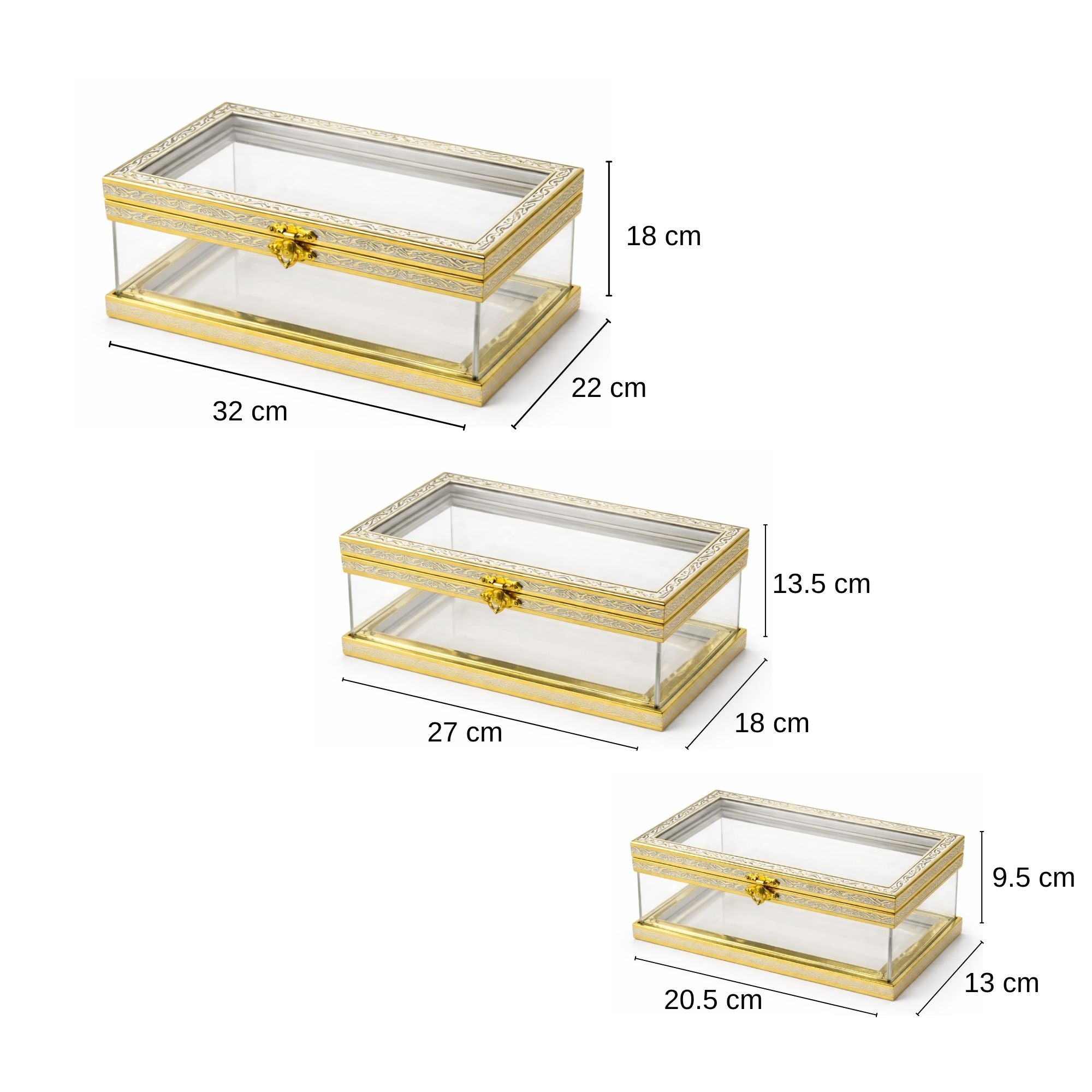 Gold-Trim Acrylic Display Box | Set of 3 | Trousseau & Gifting Packaging
