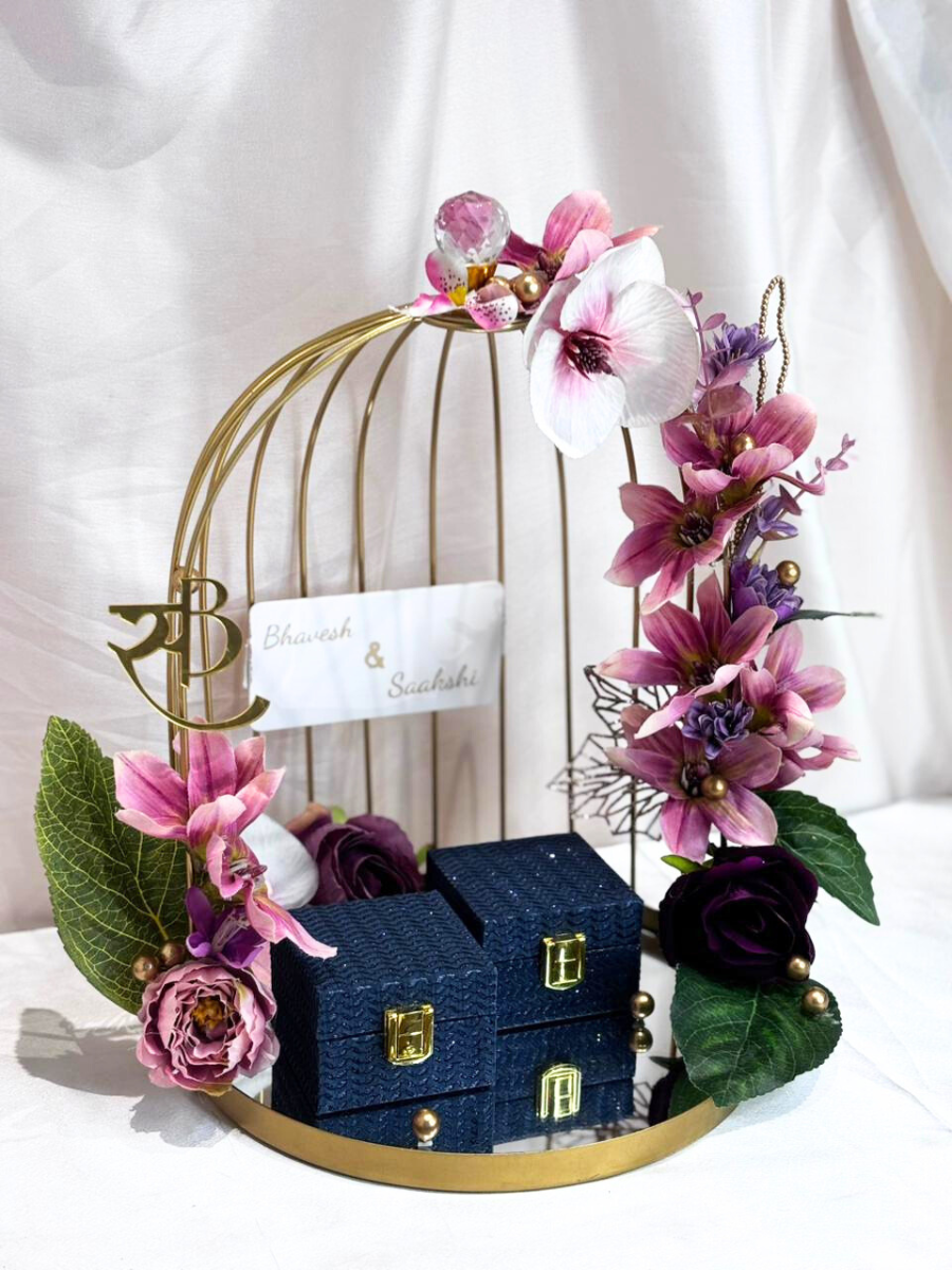 Gold Cage Ring Platter with Floral Decor with Customisation