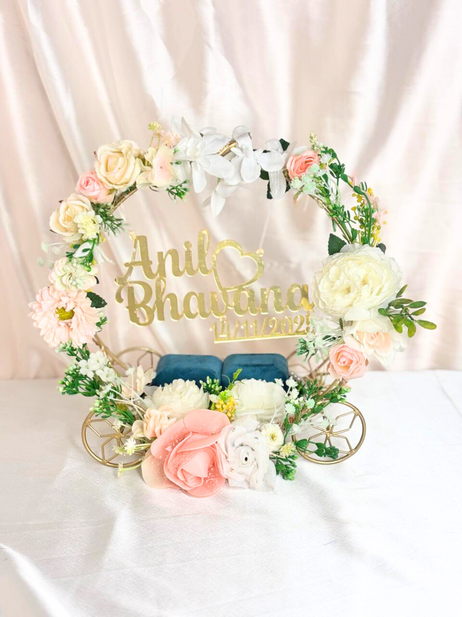 Custom Name Floral Chariot Ring Platter