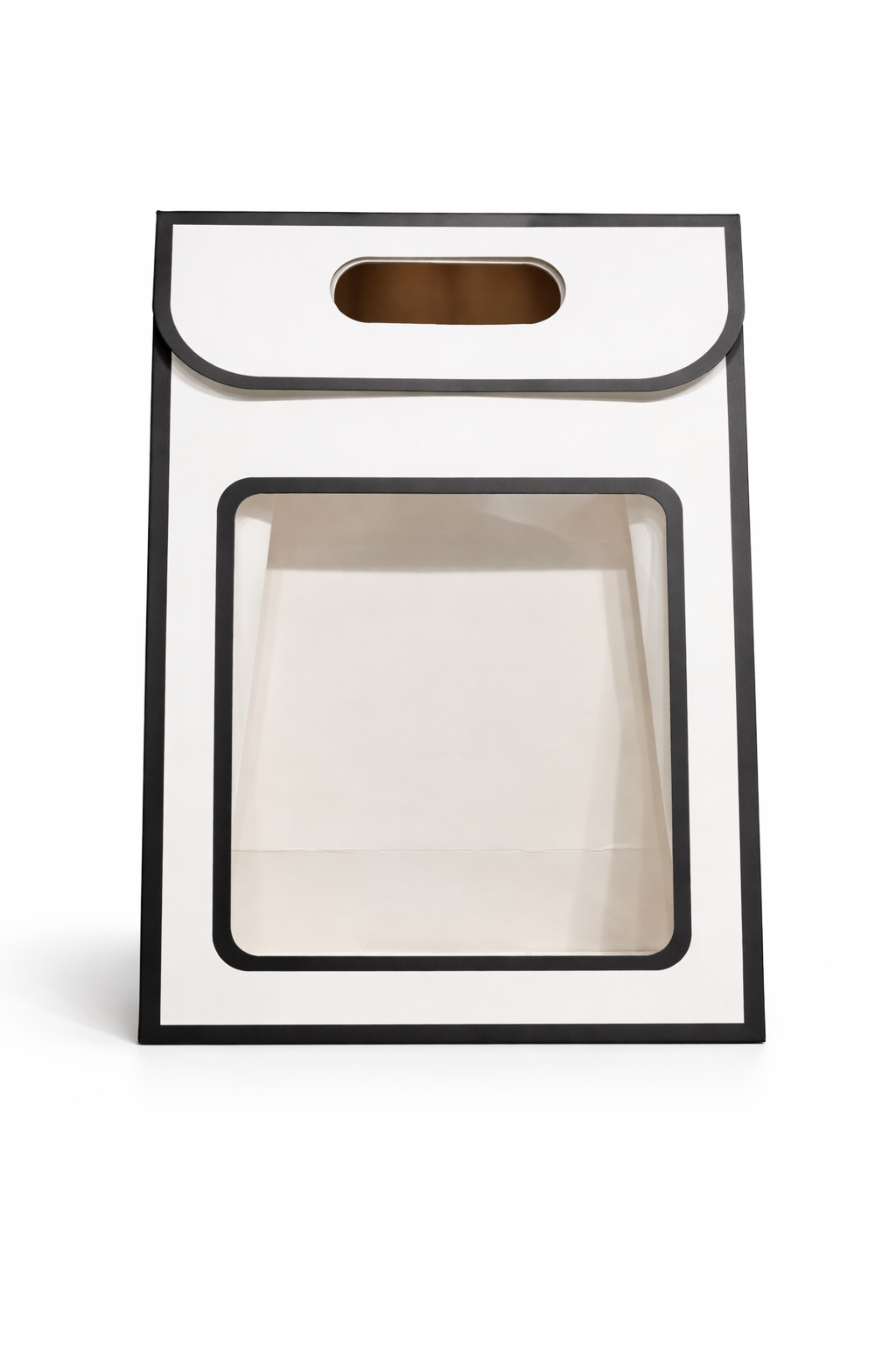 Big Window Gift Bag — Matte Black & White | Clear PVC Front Panel | Die-Cut Handle | Pack of 12
