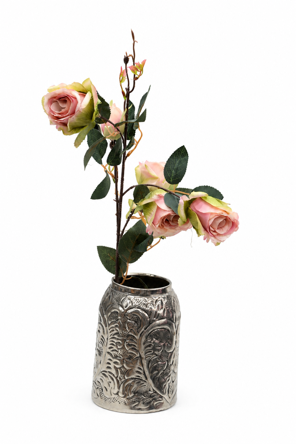 Artificial Rose Flower Spray | Multi-Head Garden Rose Stem with Buds | Burgundy Red & Dusty Pink | Home Décor