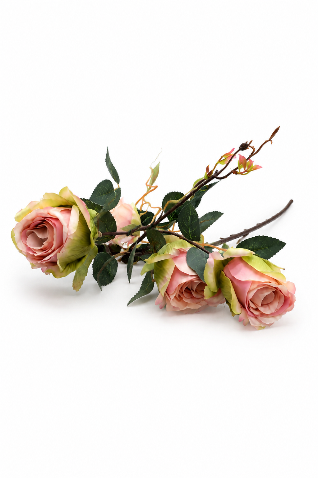 Artificial Rose Flower Spray | Multi-Head Garden Rose Stem with Buds | Burgundy Red & Dusty Pink | Home Décor