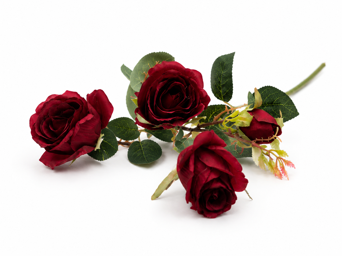 Artificial Rose Flower Spray | Multi-Head Garden Rose Stem with Buds | Burgundy Red & Dusty Pink | Home Décor