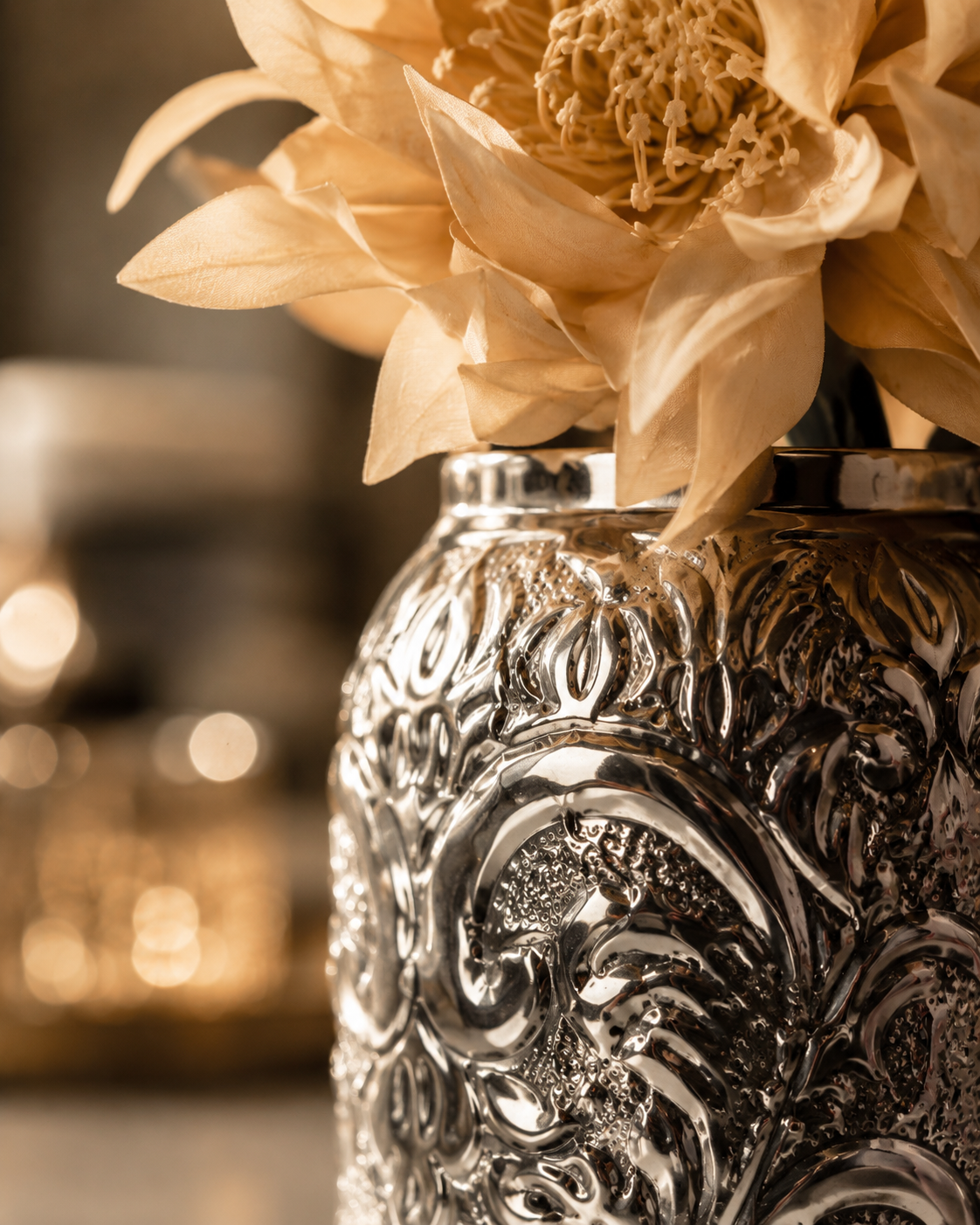 Artificial Protea Flower Stem (one stem) | Dried-Look Luxury Faux Flower | 49 cm | Home Décor