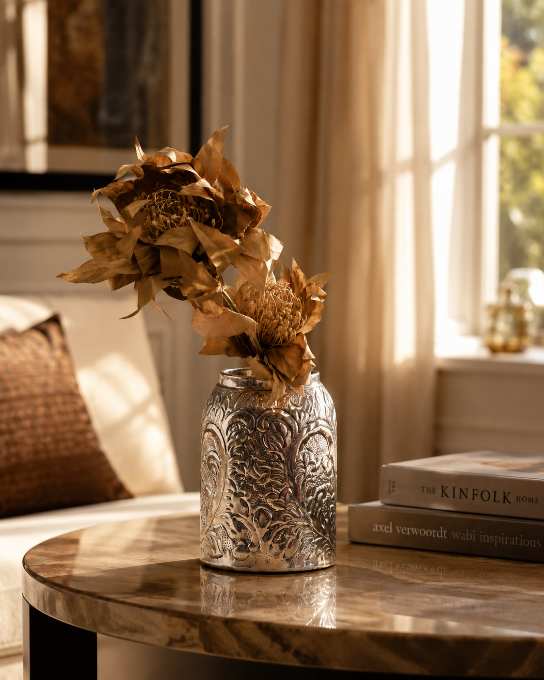 Artificial Protea Flower Stem (one stem) | Dried-Look Luxury Faux Flower | 49 cm | Home Décor