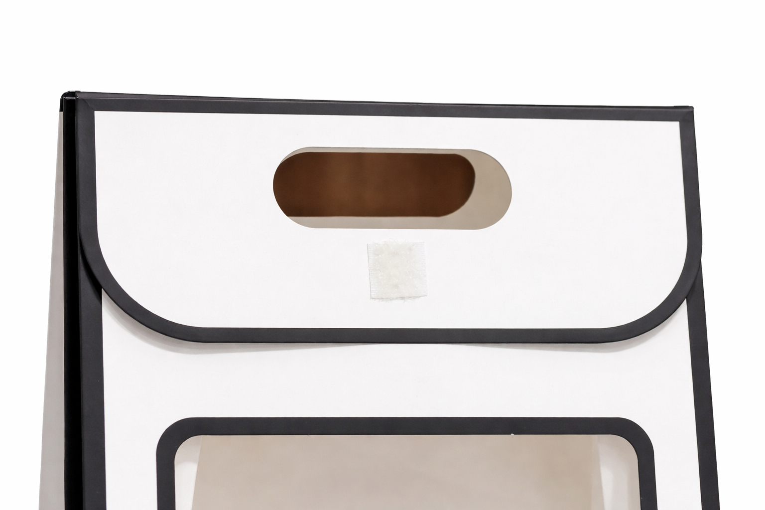 Big Window Gift Bag — Matte Black & White | Clear PVC Front Panel | Die-Cut Handle | Pack of 12