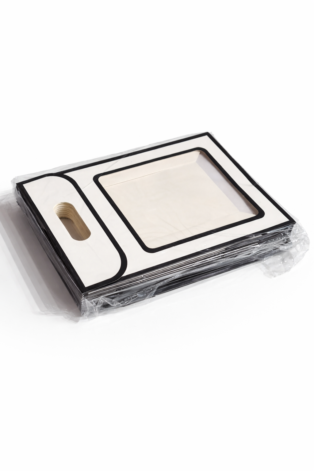 Big Window Gift Bag — Matte Black & White | Clear PVC Front Panel | Die-Cut Handle | Pack of 12