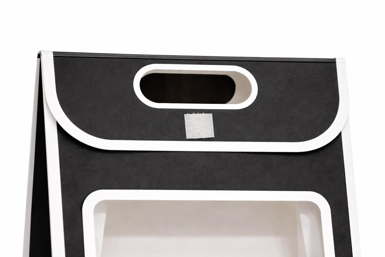 Big Window Gift Bag — Matte Black & White | Clear PVC Front Panel | Die-Cut Handle | Pack of 12