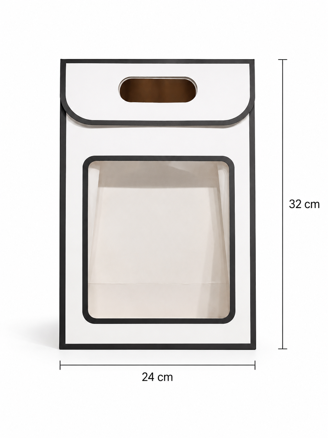 Big Window Gift Bag — Matte Black & White | Clear PVC Front Panel | Die-Cut Handle | Pack of 12