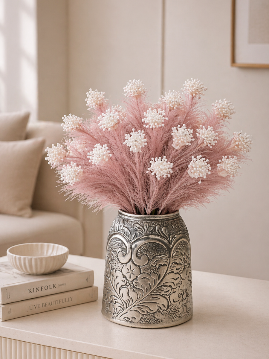 Pack of 2 Imported Decorative Flower Stems | Pearl-tip Pampas | 87 cm