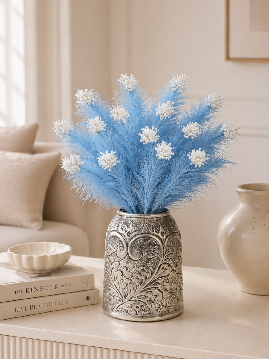 Pack of 2 Imported Decorative Flower Stems | Pearl-tip Pampas | 87 cm