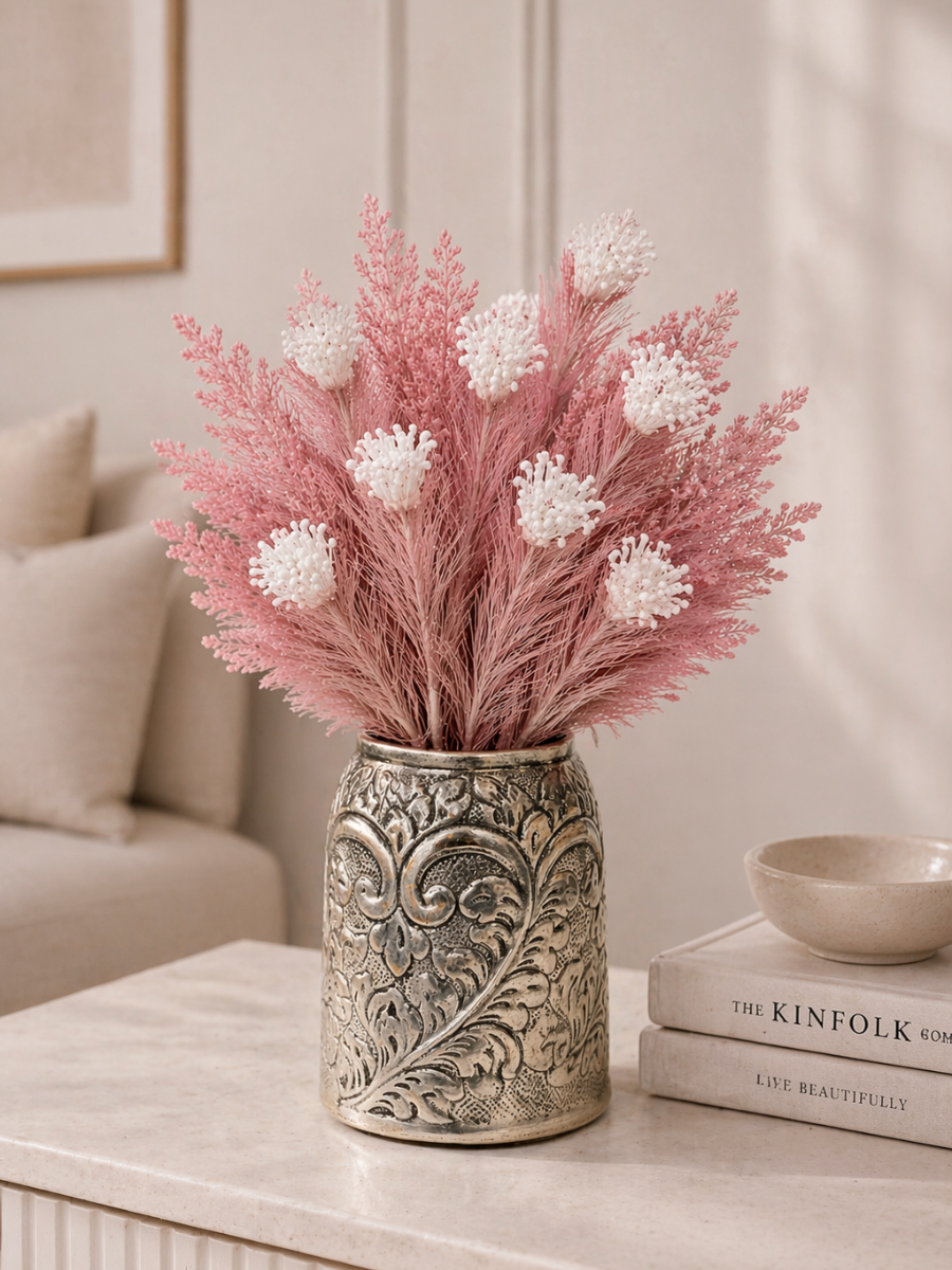 Pack of 2 Imported Decorative Flower Stems | Pearl-tip Pampas | 87 cm