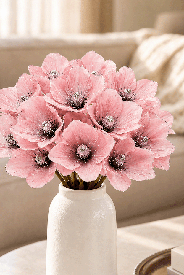 Set of 5 Glitter Edge Anemone Artificial Flower