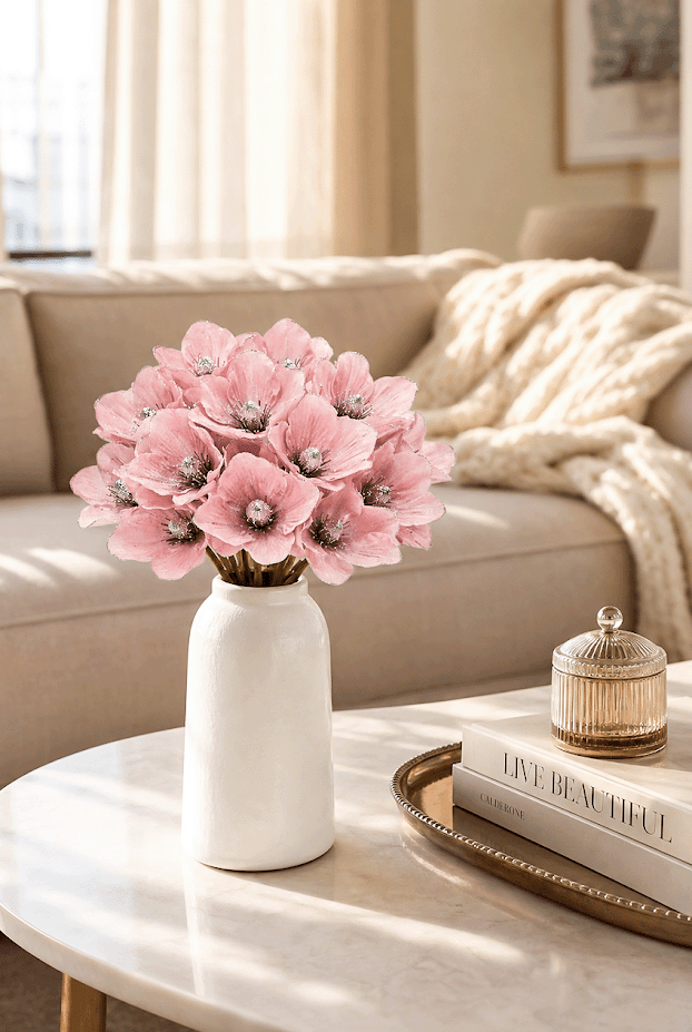 Set of 5 Glitter Edge Anemone Artificial Flower