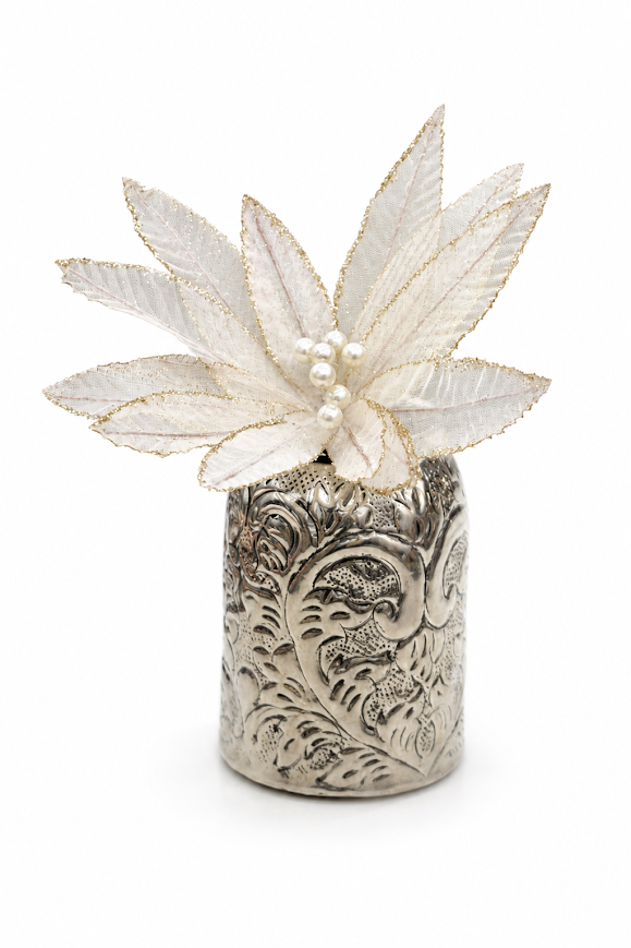Set of 5 Glitter Edge Poinsettia Organza Artificial Flower